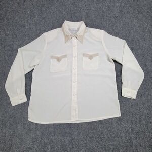Kathy‎ Choi Button Up Shirt Womens 14 Beige Long Sleeve Collared Embellished Top